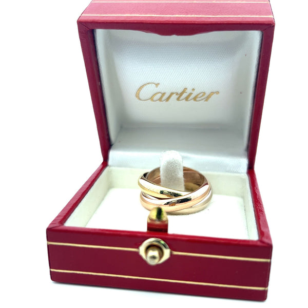 Cartier Vintage 11.10 Grams Size 52 18 Karat Tri Color Gold Trinity Ring