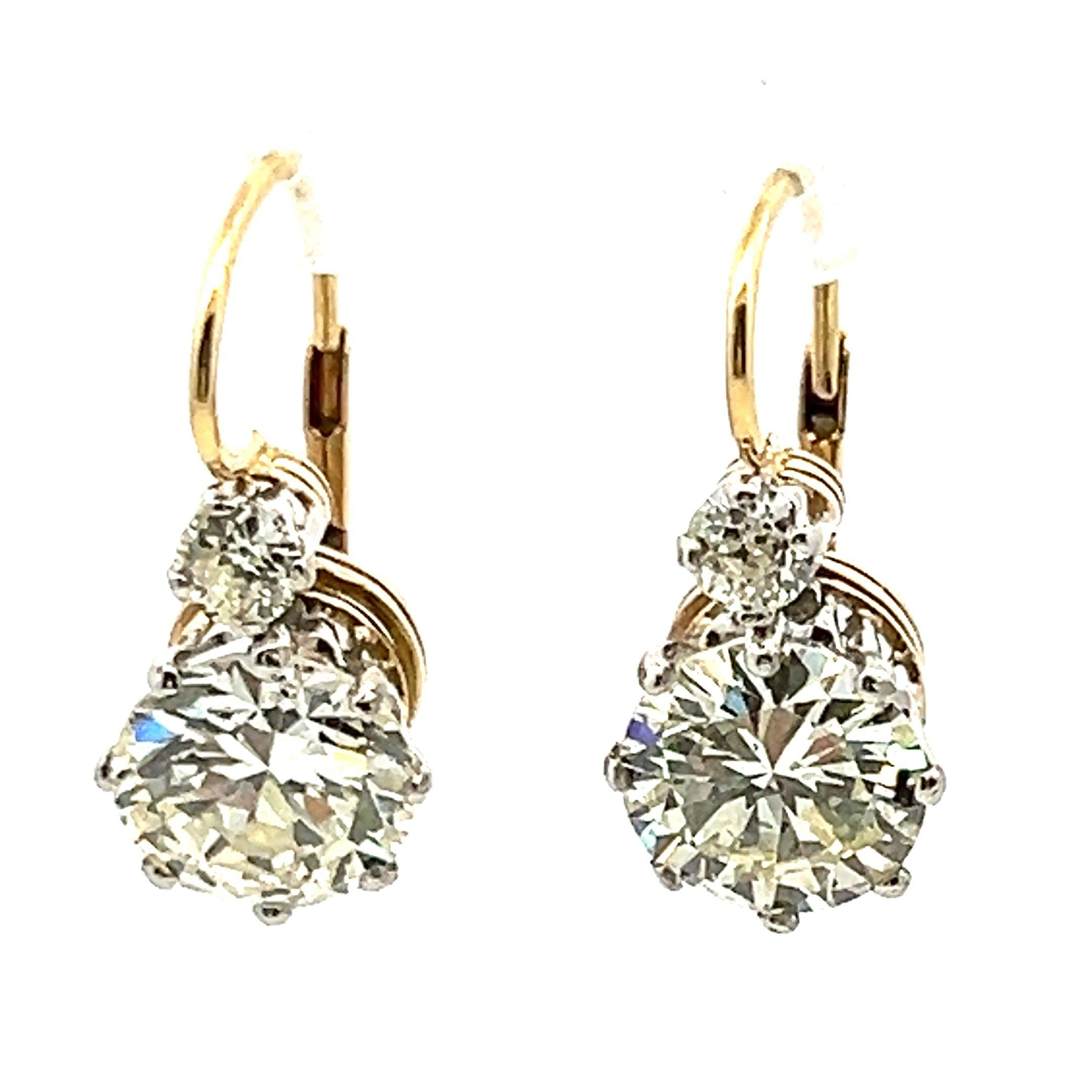 14K Gold Platinum Leverback Earrings 7.83ct Round & Old European Diamonds GIA
