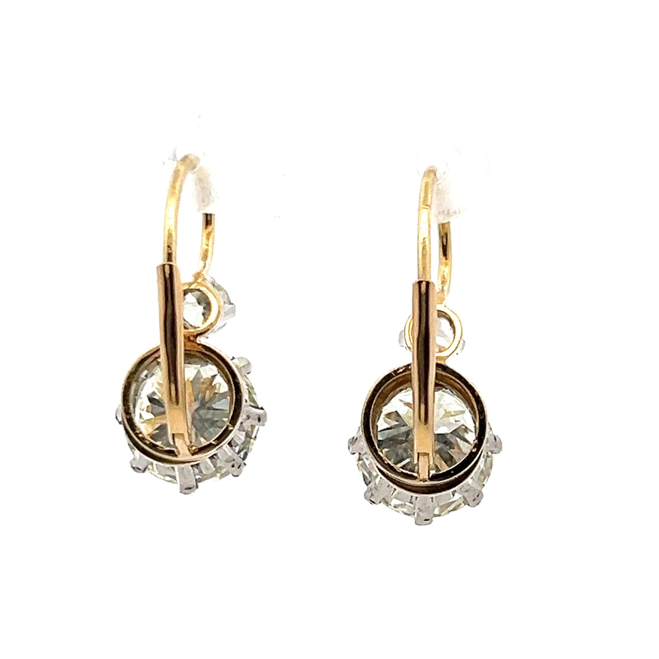 7.83 Carat Diamond Two-Tone Gold & Platinum Leverback Vintage Earrings