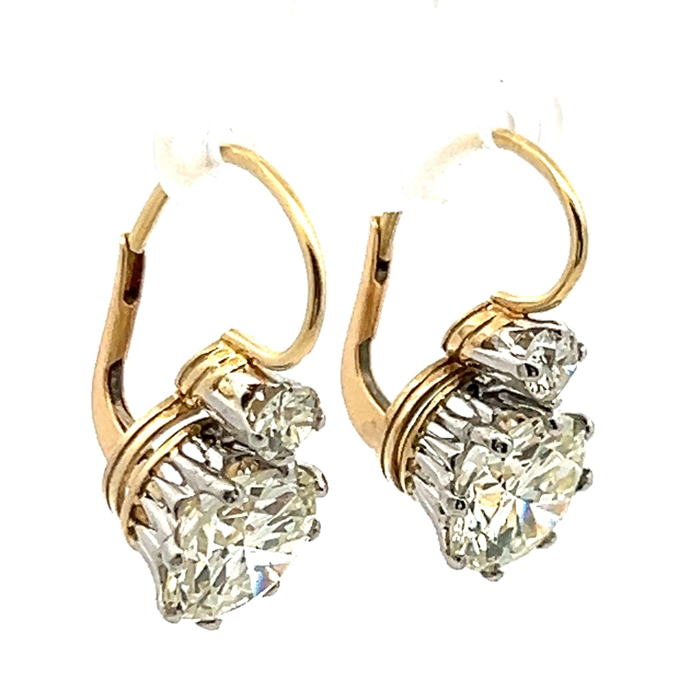 7.83 Carat Diamond Two-Tone Gold & Platinum Leverback Vintage Earrings