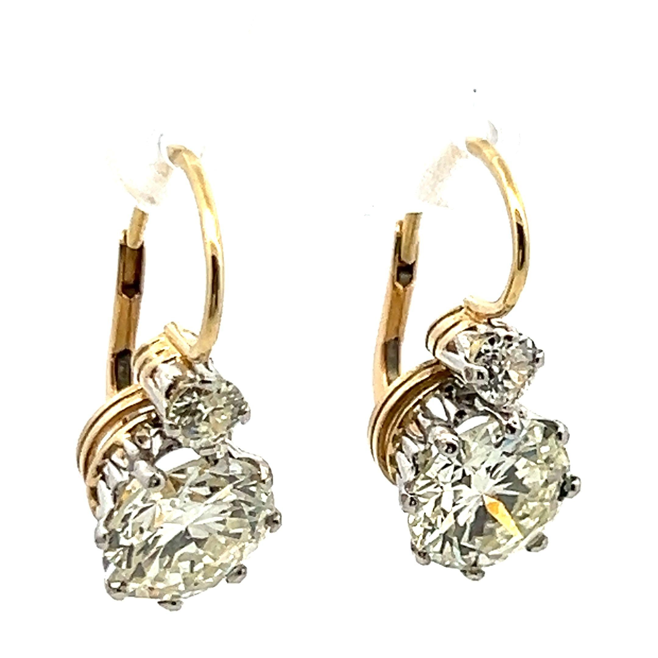 14K Gold Platinum Leverback Earrings 7.83ct Round & Old European Diamonds GIA