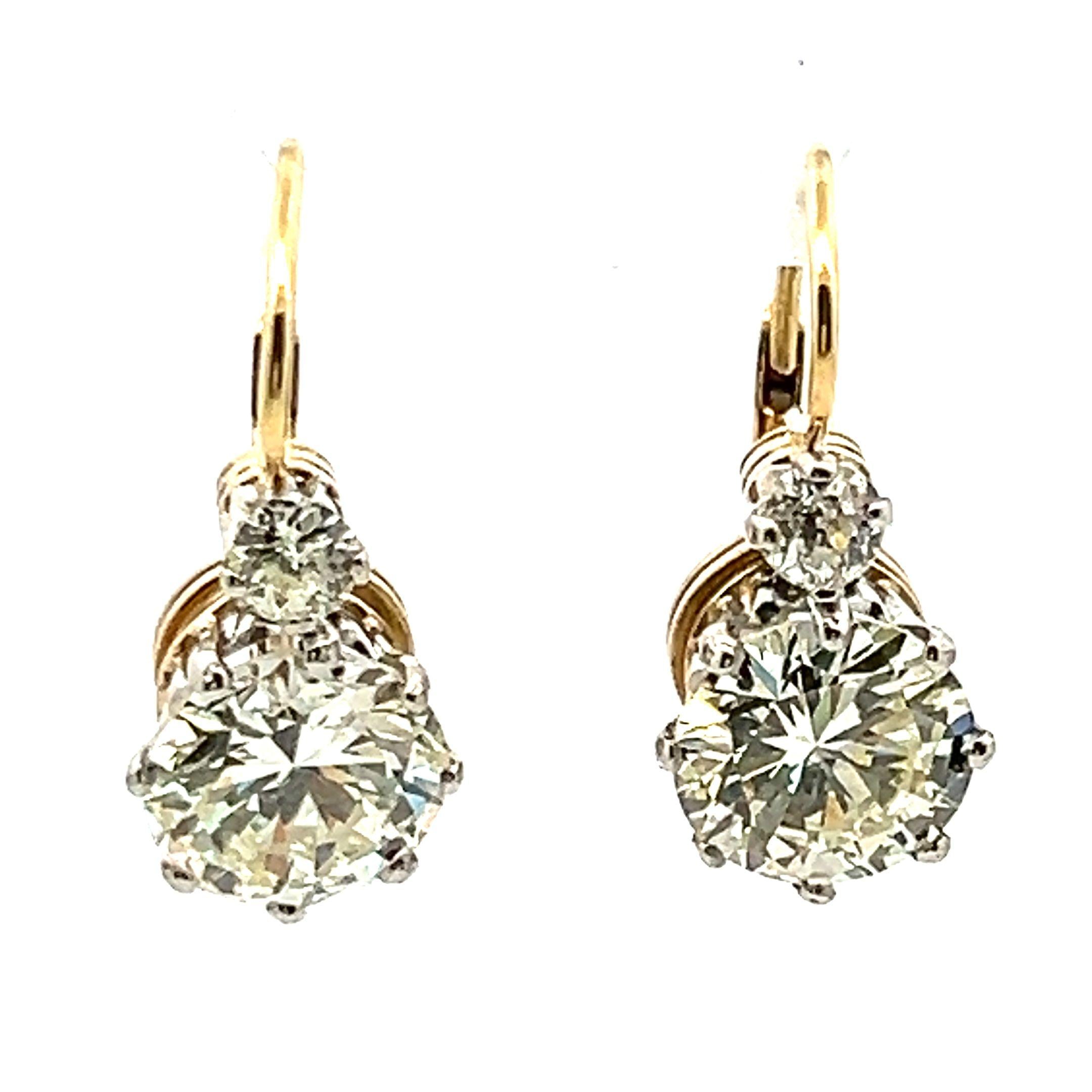 14K Gold Platinum Leverback Earrings 7.83ct Round & Old European Diamonds GIA