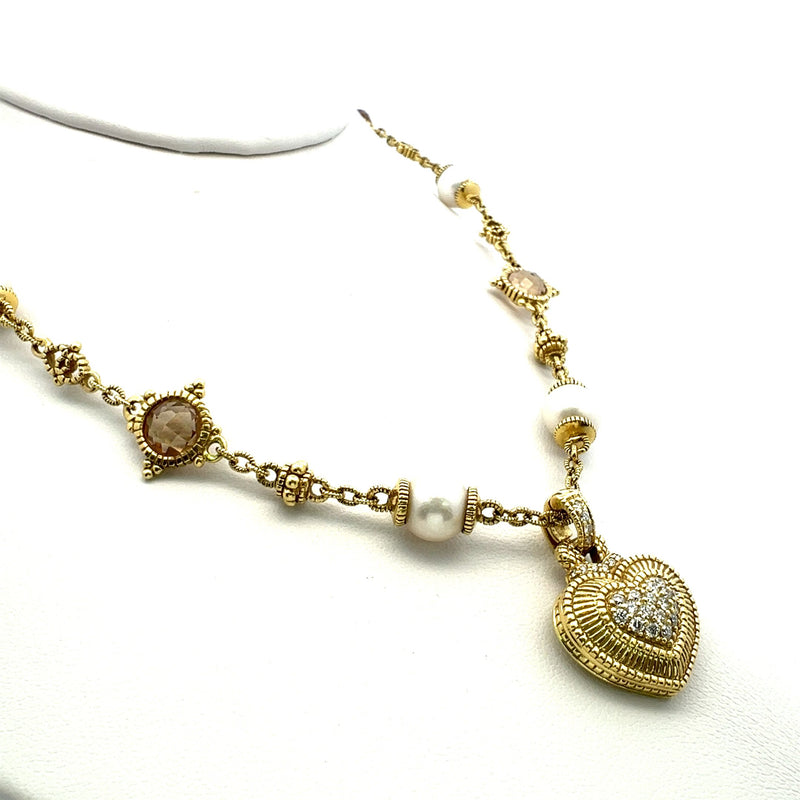 Judite Ripka 0.18 Carat Round Brilliant Diamond 18 Karat Yellow Gold Pendant Necklace