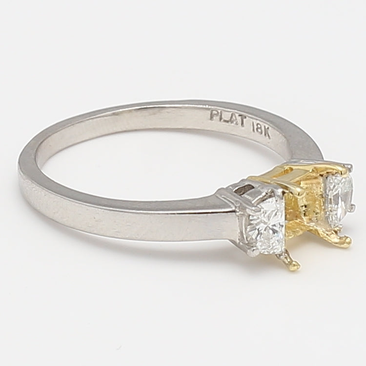 0.75 Carat Half Moon Shape Diamond 18K Gold/Platinum Semi Mount Ring