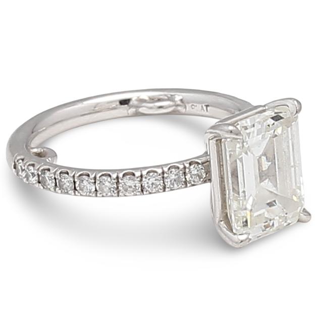 3.46 Carat Emerald Cut and Round Brilliant Diamond Platinum Engagement Ring