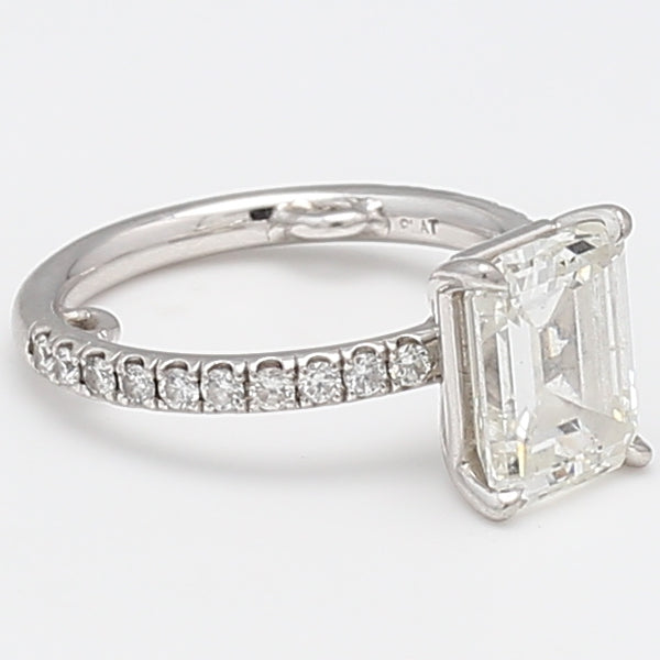 3.46 Carat Emerald Cut and Round Brilliant Diamond Platinum Engagement Ring