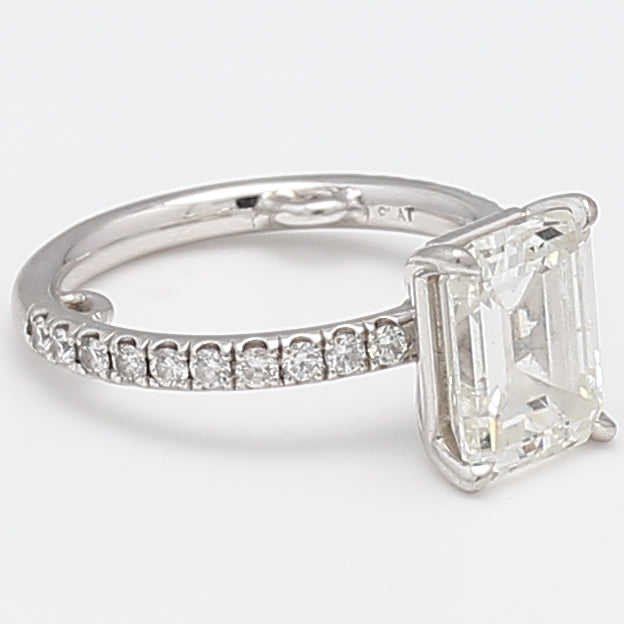 3.46 Carat Emerald Cut and Round Brilliant Diamond Platinum Engagement Ring