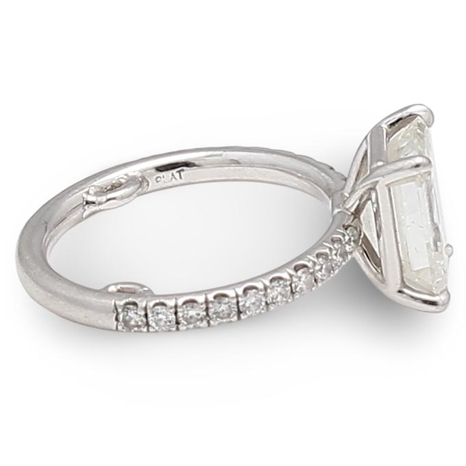 3.46 Carat Emerald Cut and Round Brilliant Diamond Platinum Engagement Ring