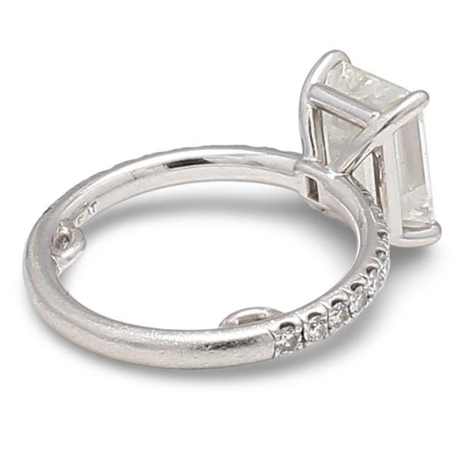 3.46 Carat Emerald Cut and Round Brilliant Diamond Platinum Engagement Ring