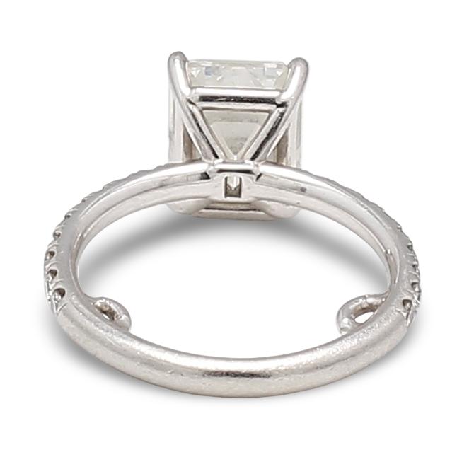 3.46 Carat Emerald Cut and Round Brilliant Diamond Platinum Engagement Ring