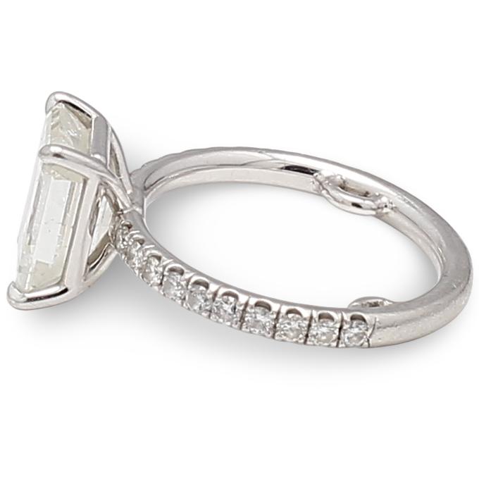 3.46 Carat Emerald Cut and Round Brilliant Diamond Platinum Engagement Ring