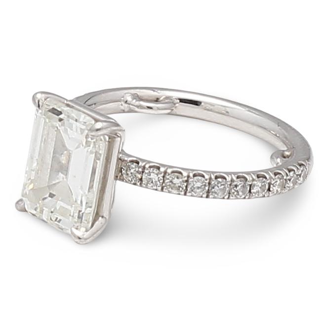 3.46 Carat Emerald Cut and Round Brilliant Diamond Platinum Engagement Ring