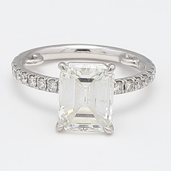 3.46 Carat Emerald Cut and Round Brilliant Diamond Platinum Engagement Ring