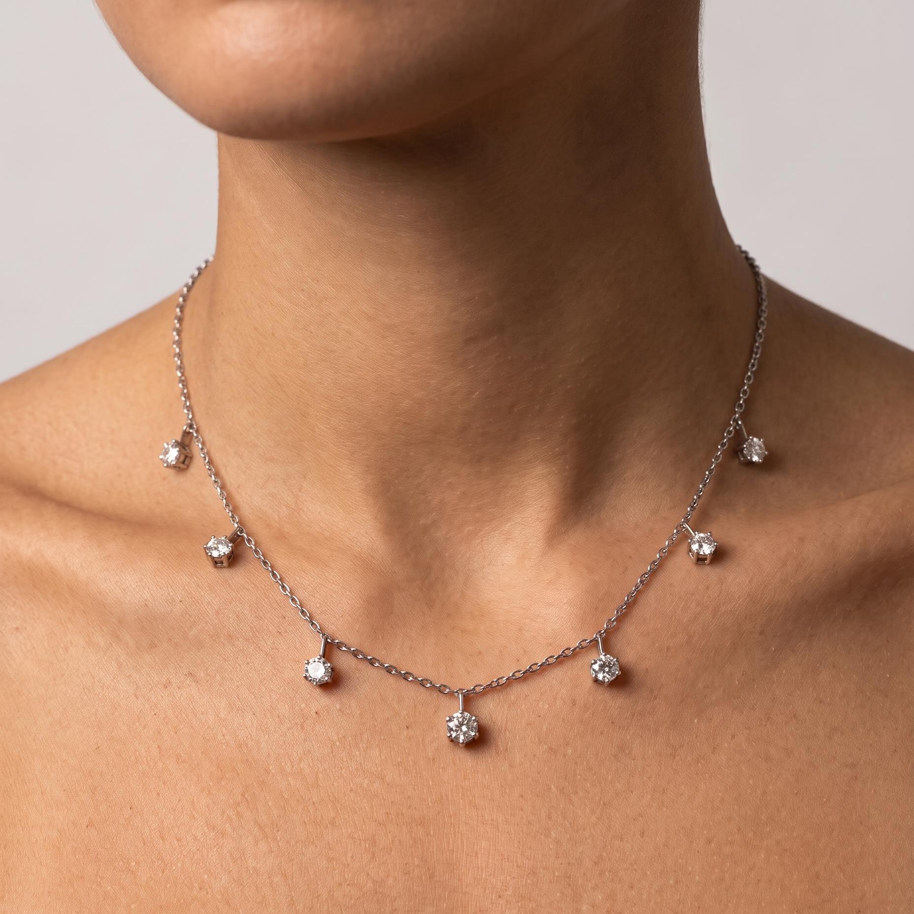 Vintage 14K White Gold Drop Necklace with 3.78 Carat Round I SI1 Diamonds