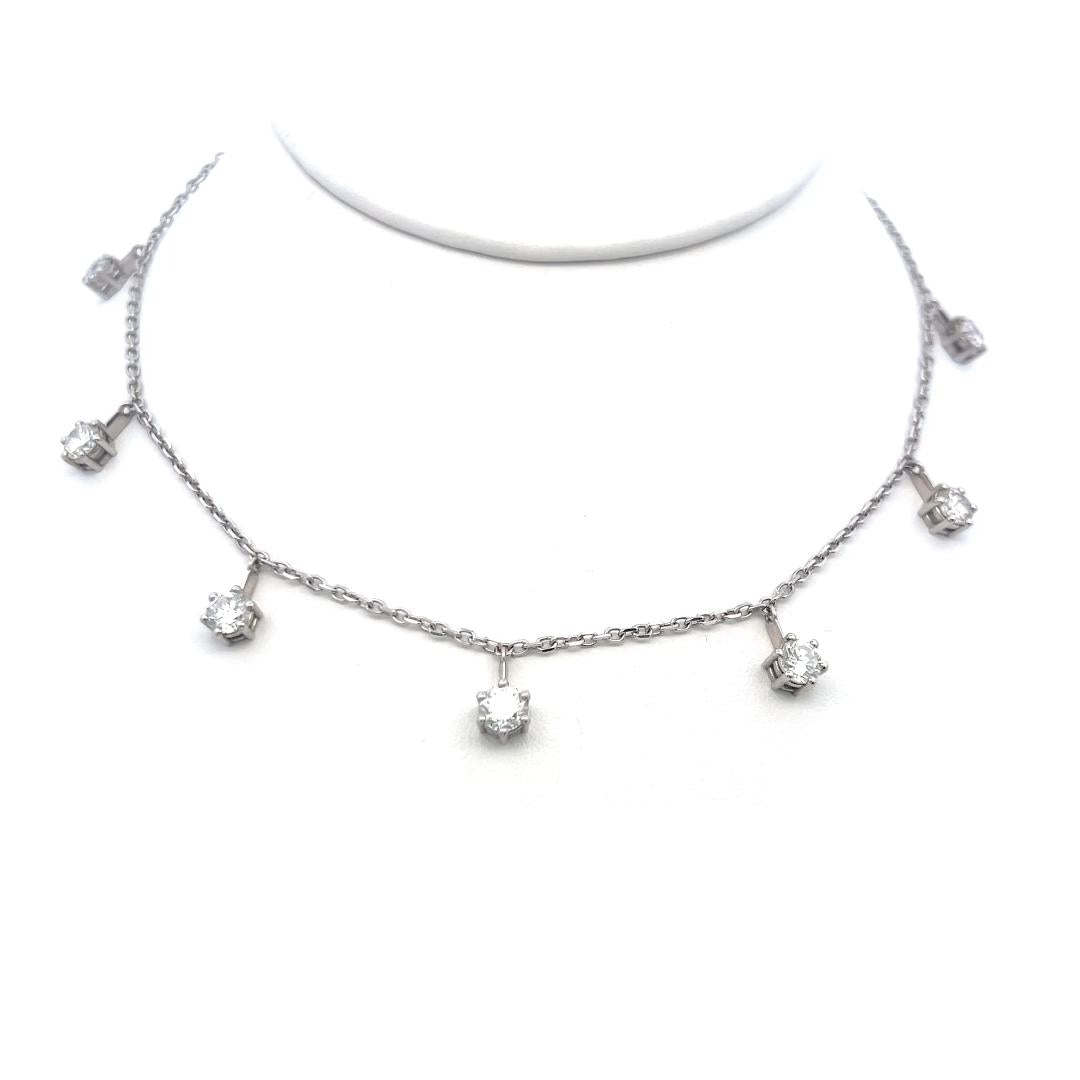 Vintage 14K White Gold Drop Necklace with 3.78 Carat Round I SI1 Diamonds