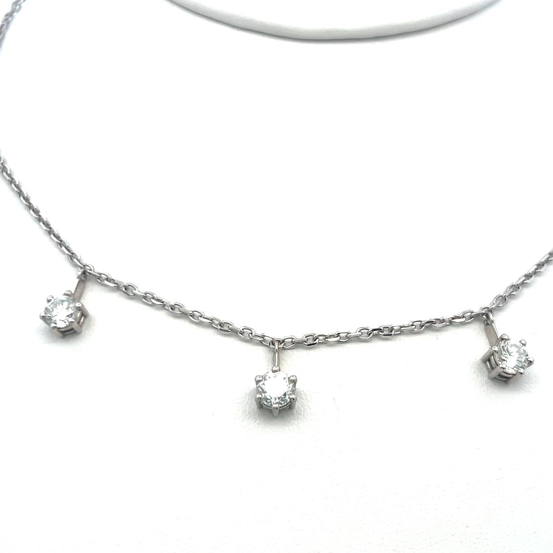 Vintage 14K White Gold Drop Necklace with 3.78 Carat Round I SI1 Diamonds