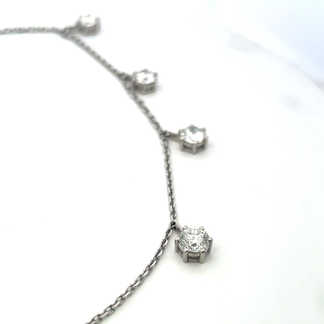 Vintage 14K White Gold Drop Necklace with 7.23 Carat Round Diamonds GIA E-H