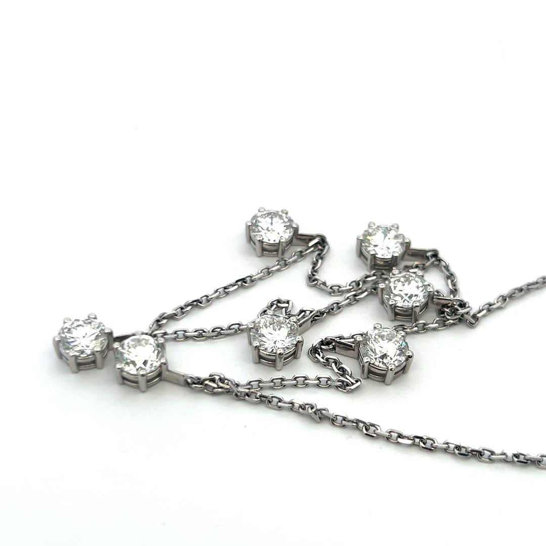 Vintage 14K White Gold Drop Necklace with 7.23 Carat Round Diamonds GIA E-H