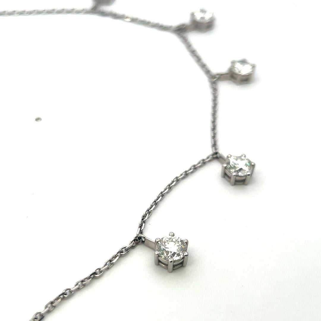 Vintage 14K White Gold Drop Necklace with 7.23 Carat Round Diamonds GIA E-H