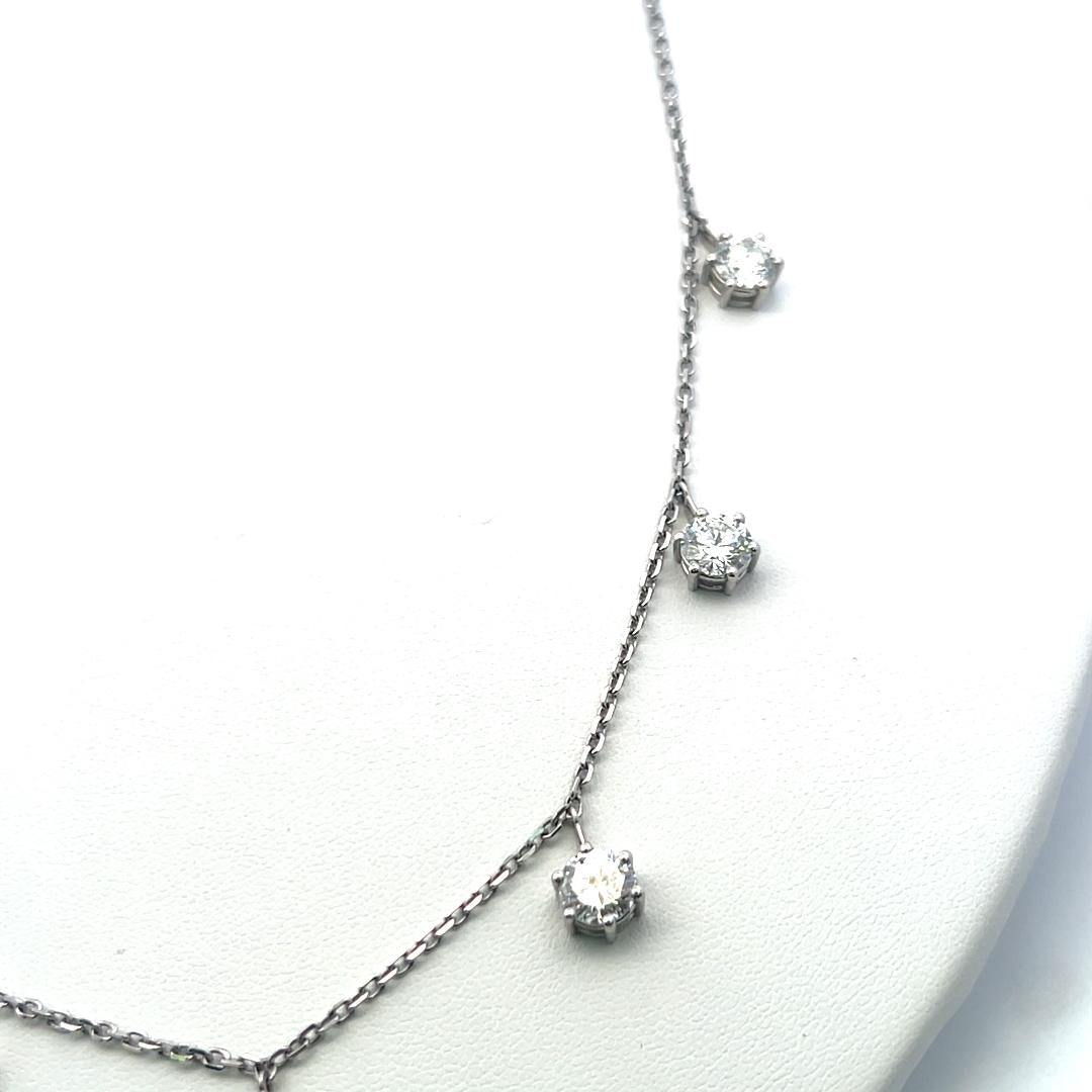 Vintage 14K White Gold Drop Necklace with 7.23 Carat Round Diamonds GIA E-H
