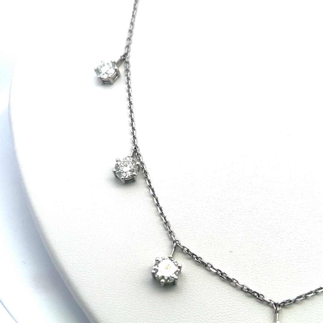 Vintage 14K White Gold Drop Necklace with 7.23 Carat Round Diamonds GIA E-H