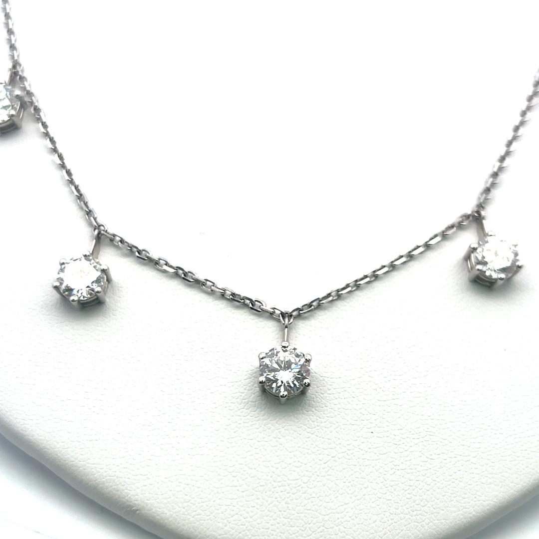 Vintage 14K White Gold Drop Necklace with 7.23 Carat Round Diamonds GIA E-H