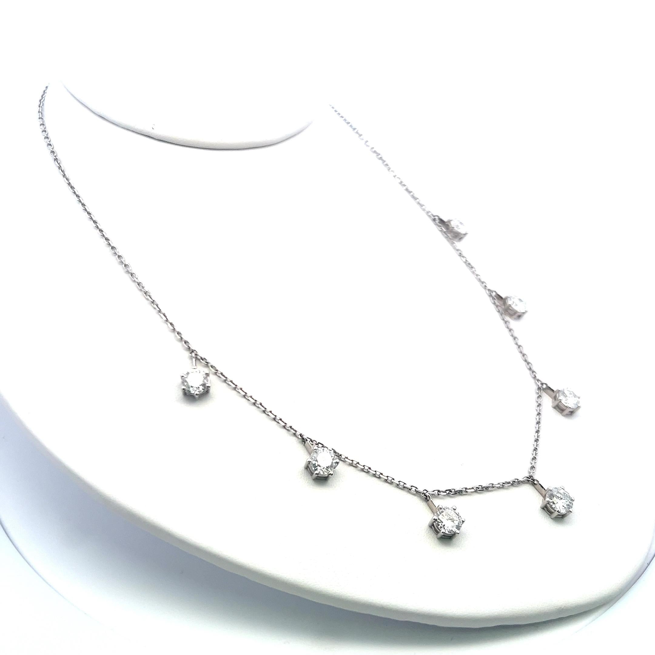 Vintage 14K White Gold Drop Necklace with 7.23 Carat Round Diamonds GIA E-H