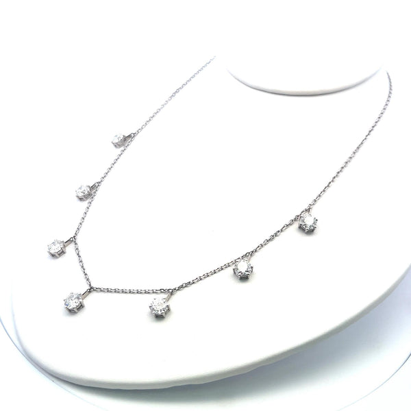 Over 7.20 Ct Round Brilliant Diamond Drop Necklace in 14K White Gold, 18 Inch