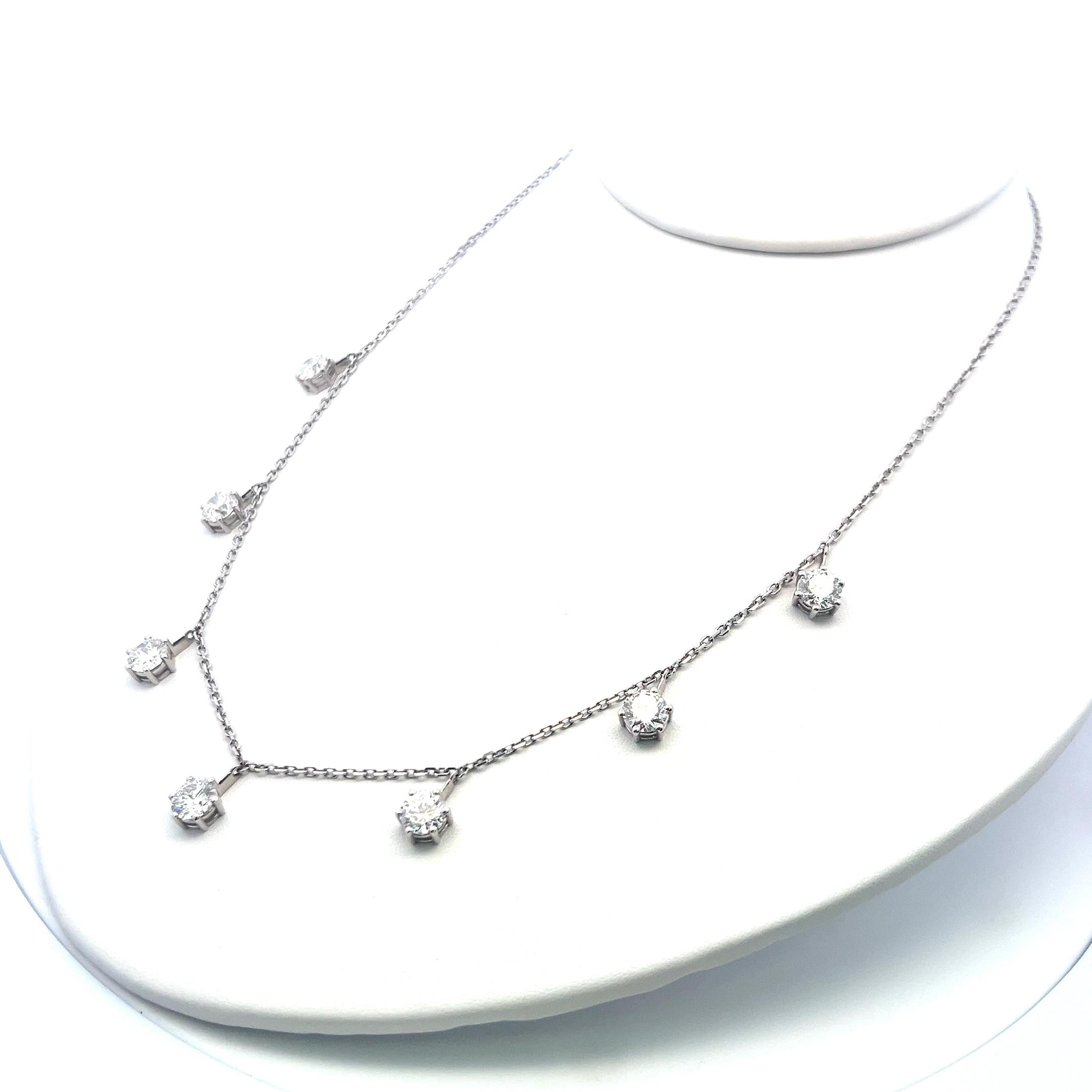 Vintage 14K White Gold Drop Necklace with 7.23 Carat Round Diamonds GIA E-H