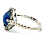 3.00 Carat Sapphire 0.10 Carat Round Brilliant Diamond 10K White Gold Art Deco Ring
