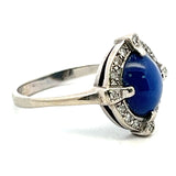 3.00 Carat Sapphire 0.10 Carat Round Brilliant Diamond 10K White Gold Art Deco Ring