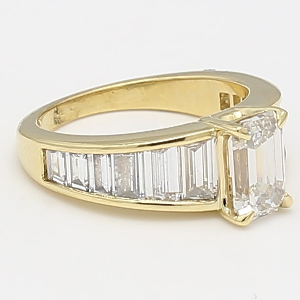 3.40 Carat Tapered Baguette and Emerald Cut Diamond 18K Yellow Gold Engagement Ring