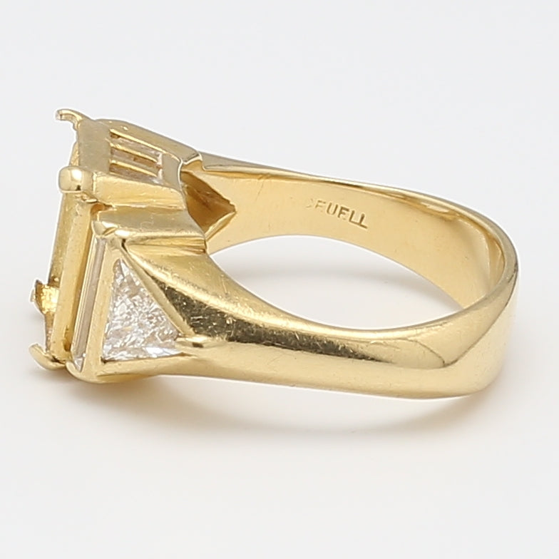 2.10 Carat Triangular and Baguette Diamond 18 Karat Yellow Gold Semi Mount Ring