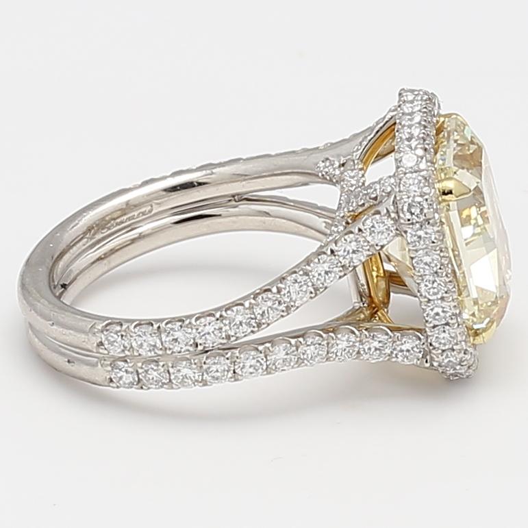 9.84 Carat Radiant Cut Fancy Yellow and Round Brilliant Diamond 18K GLD-PLT Ring
