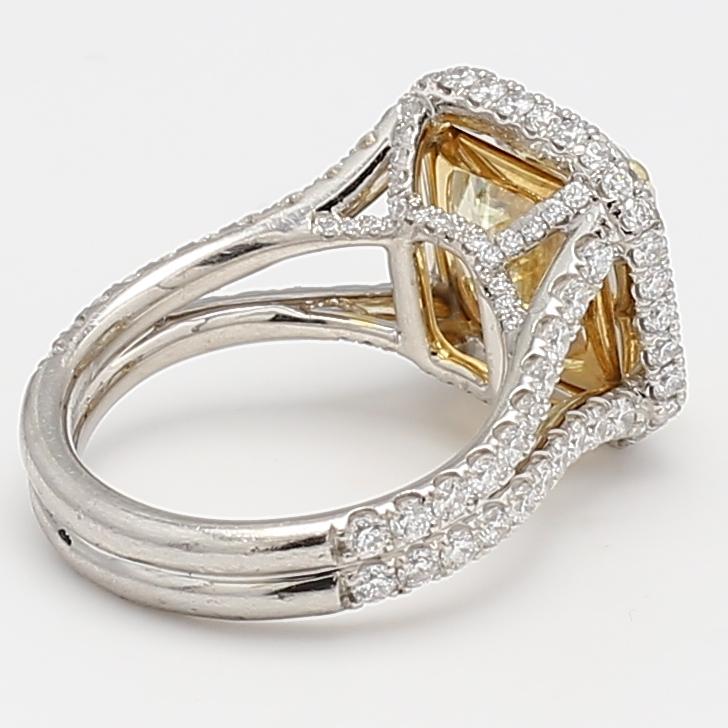 9.84 Carat Radiant Cut Fancy Yellow and Round Brilliant Diamond 18K GLD-PLT Ring