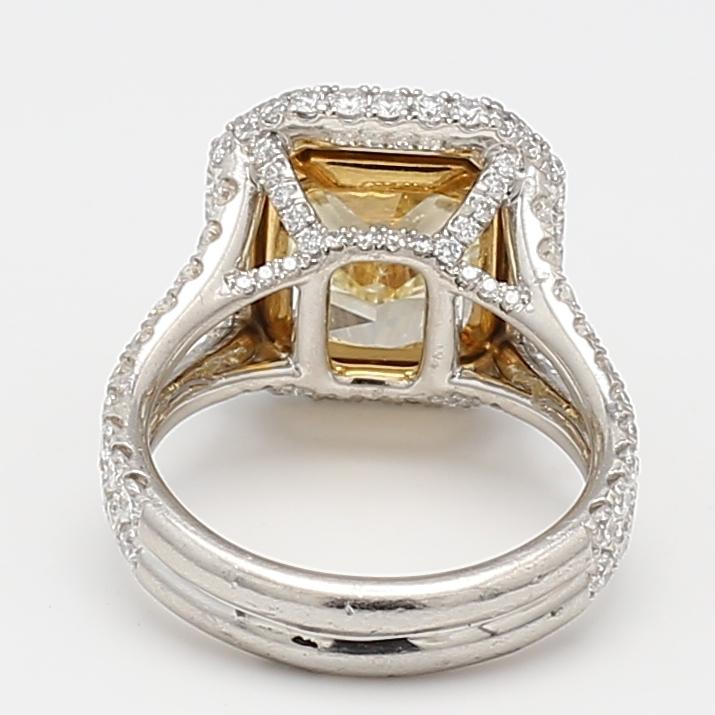 9.84 Carat Radiant Cut Fancy Yellow and Round Brilliant Diamond 18K GLD-PLT Ring