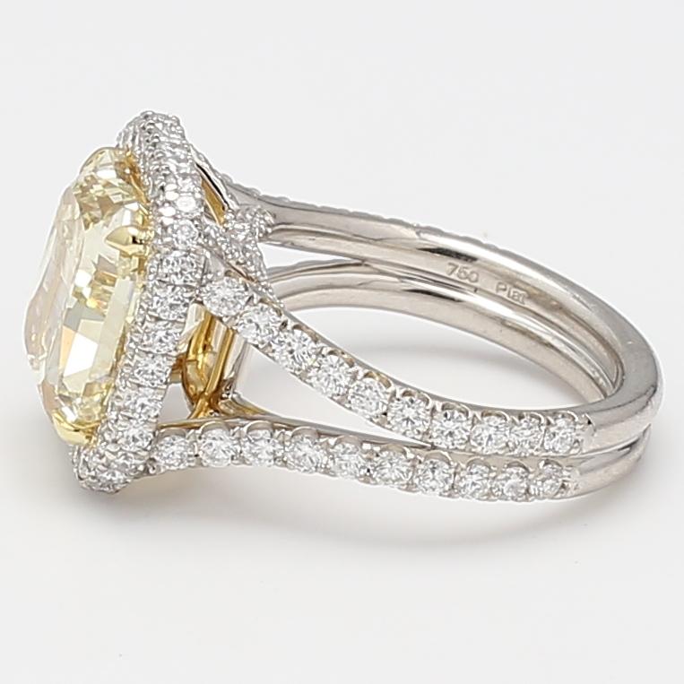 9.84 Carat Radiant Cut Fancy Yellow and Round Brilliant Diamond 18K GLD-PLT Ring