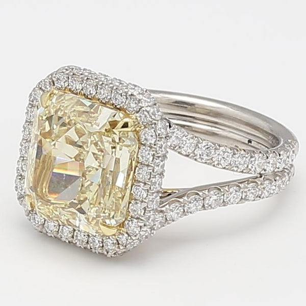 9.84 Carat Radiant Cut Fancy Yellow and Round Brilliant Diamond 18K GLD-PLT Ring