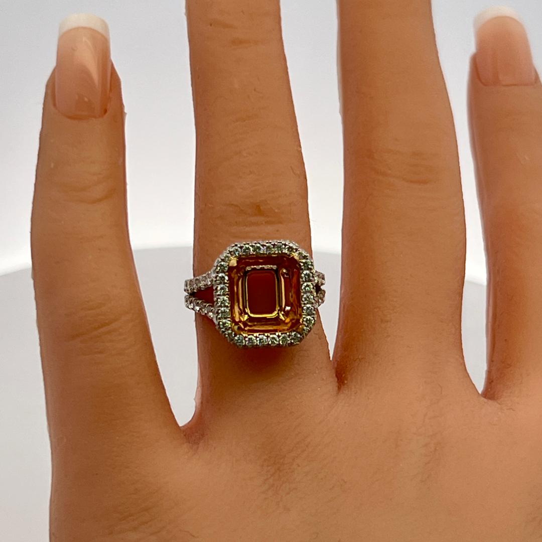 18K Two Tone Gold Semi Mount Ring with 3.26ct Round Diamonds Fits 10.6x9.93mm