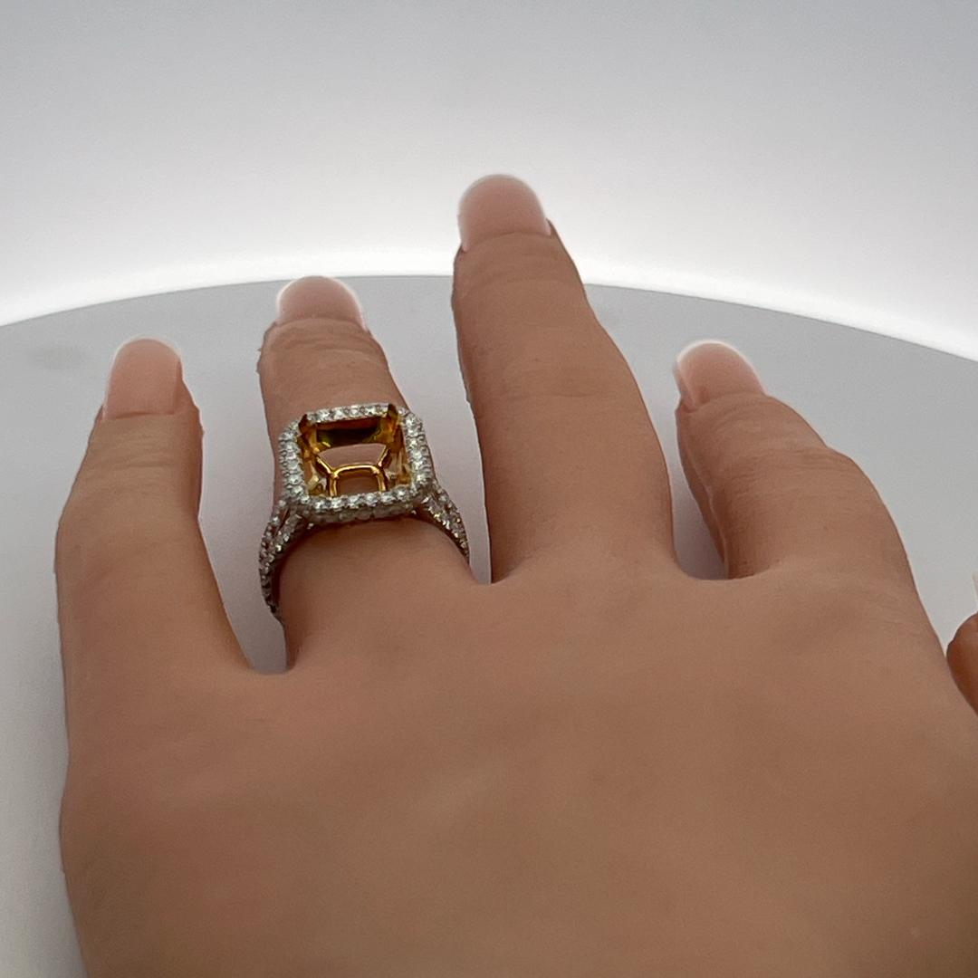 18K Two Tone Gold Semi Mount Ring with 3.26ct Round Diamonds Fits 10.6x9.93mm