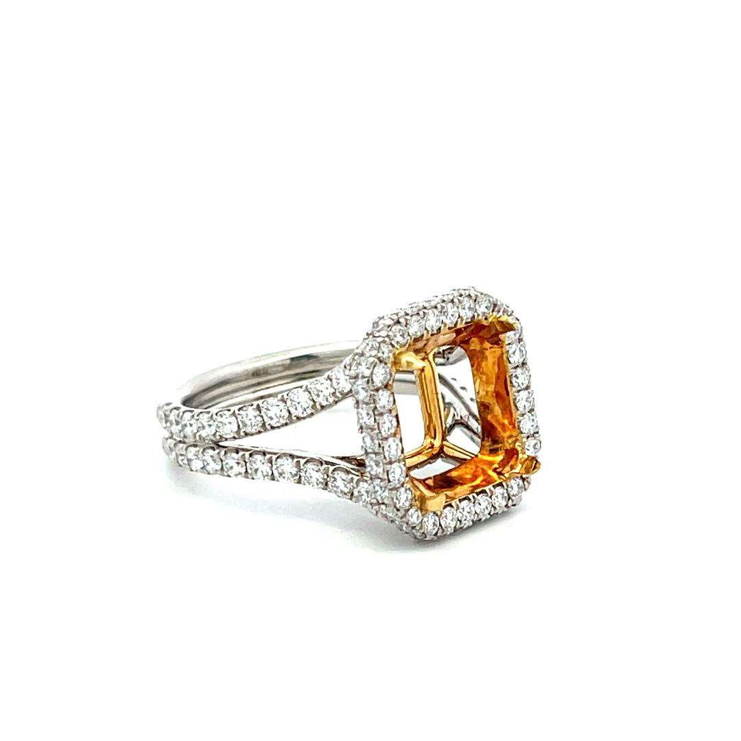 18K Two Tone Gold Semi Mount Ring with 3.26ct Round Diamonds Fits 10.6x9.93mm