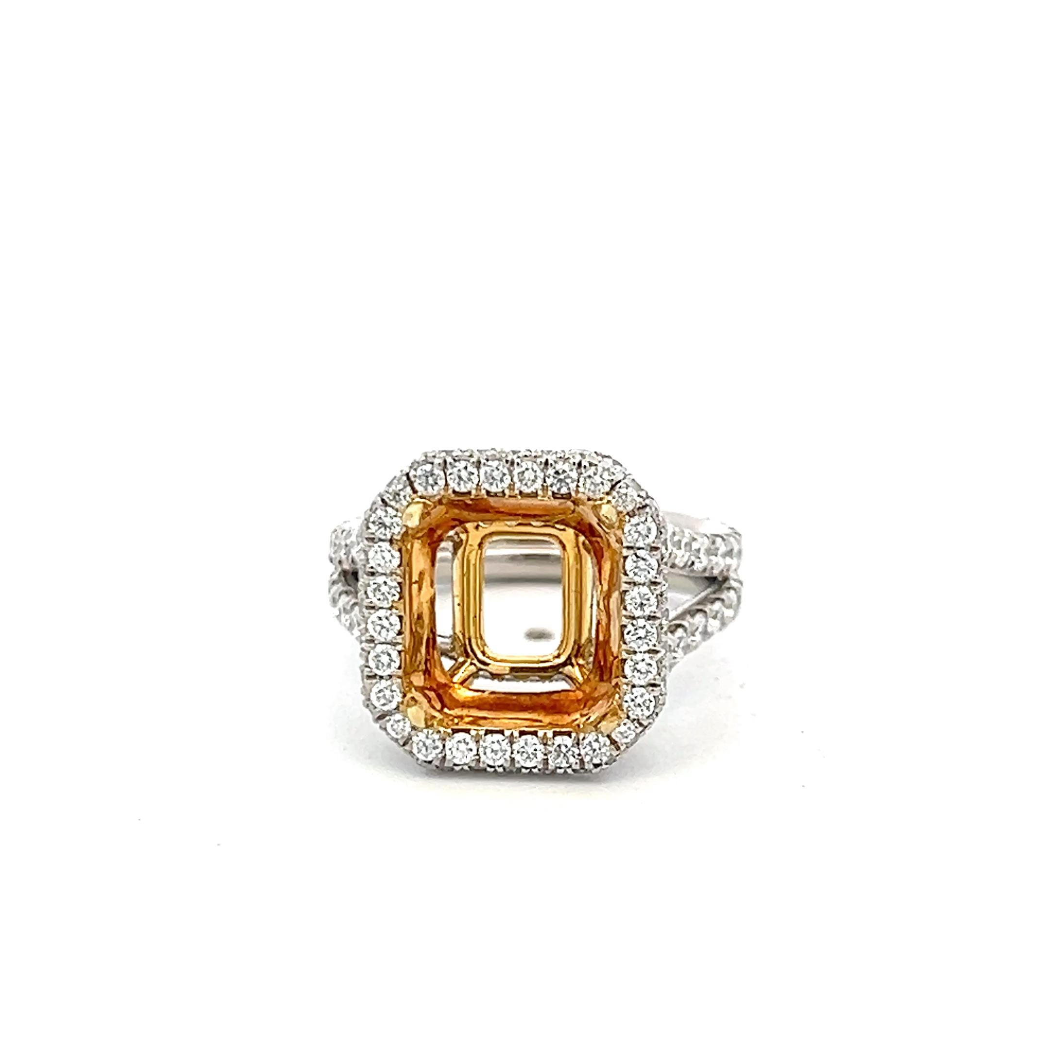 18K Two Tone Gold Semi Mount Ring with 3.26ct Round Diamonds Fits 10.6x9.93mm