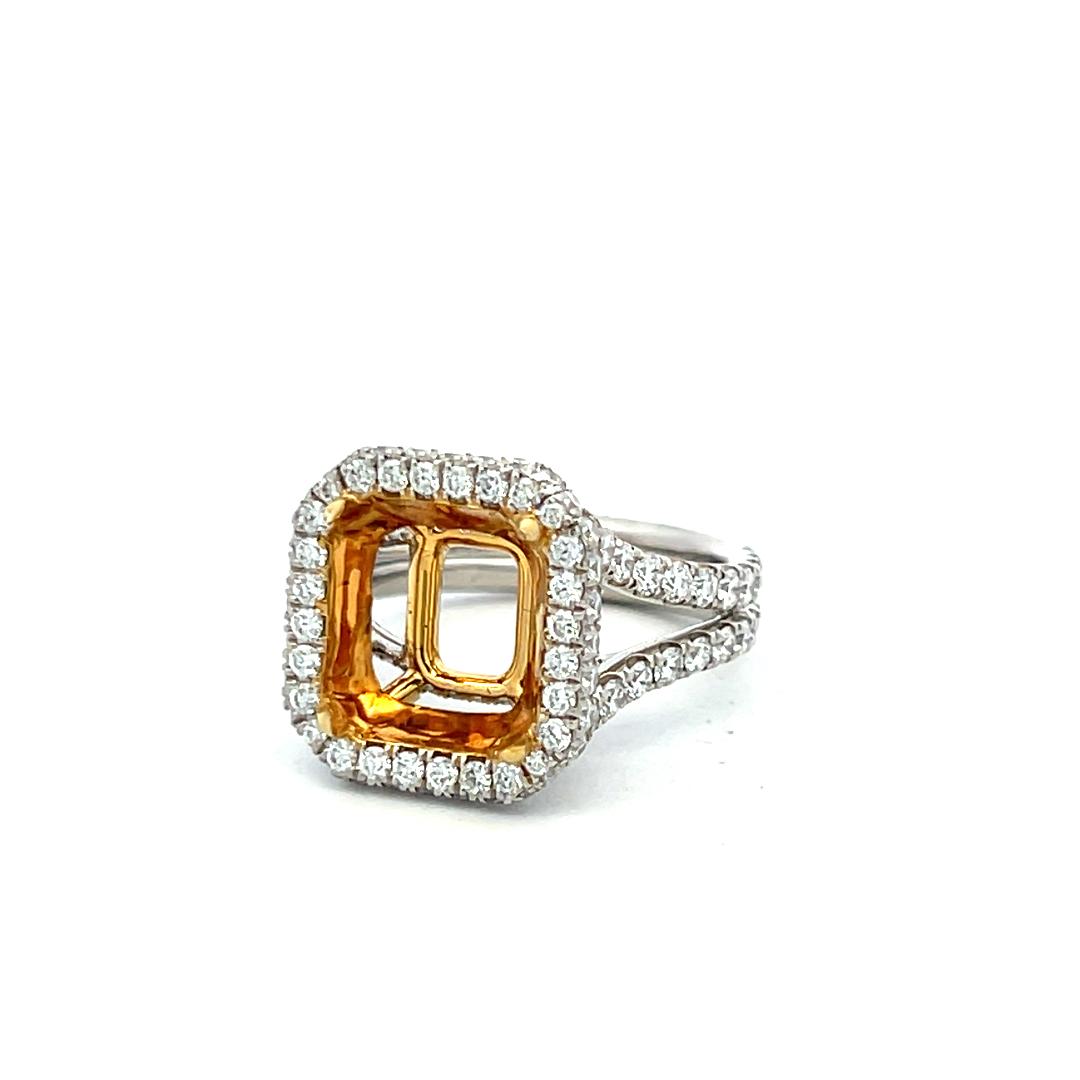 18K Two Tone Gold Semi Mount Ring with 3.26ct Round Diamonds Fits 10.6x9.93mm