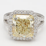 9.84 Carat Radiant Cut Fancy Yellow and White Diamond 18K Gld/Plat Engagement Ring