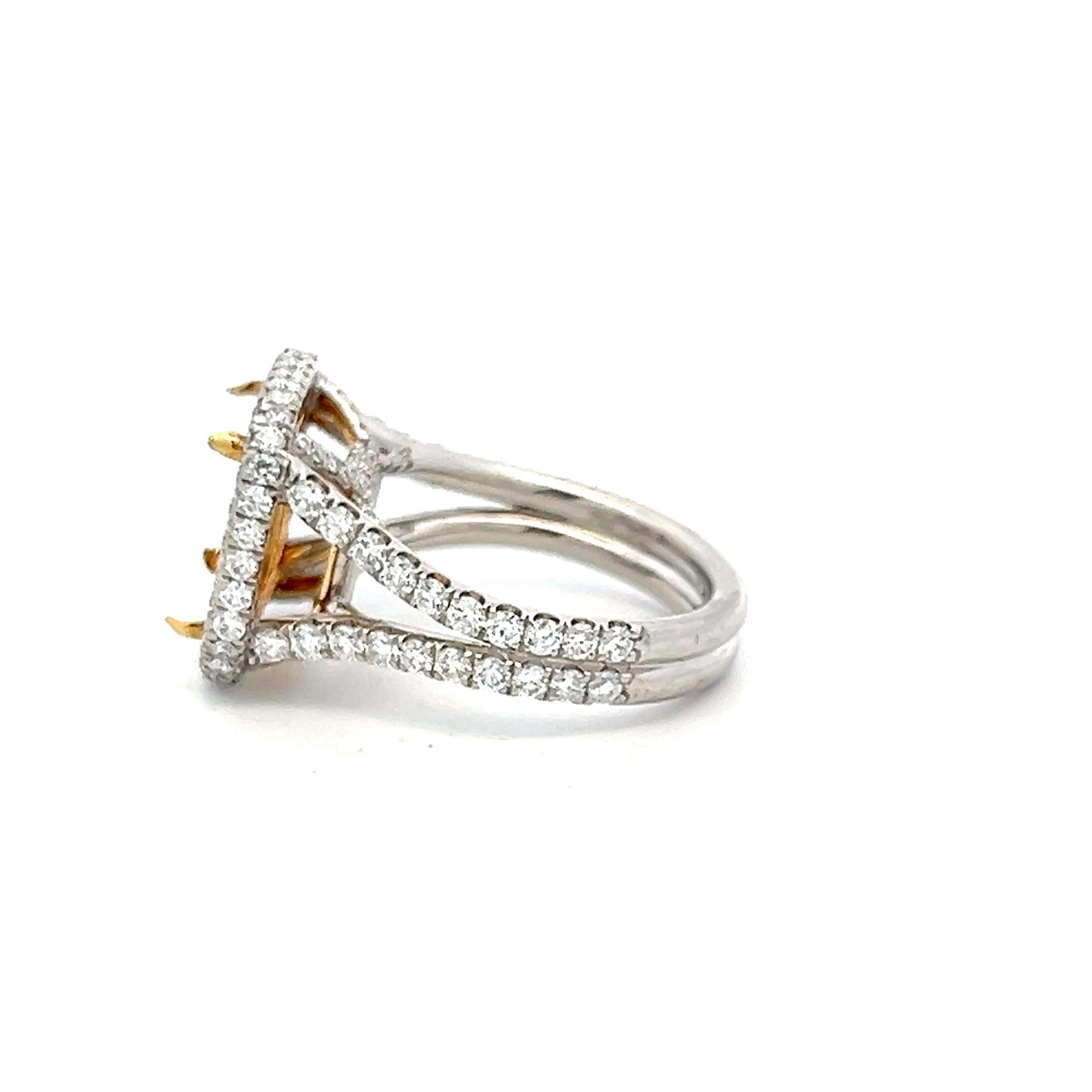 18K Two Tone Gold Semi Mount Ring with 3.26ct Round Diamonds Fits 10.6x9.93mm