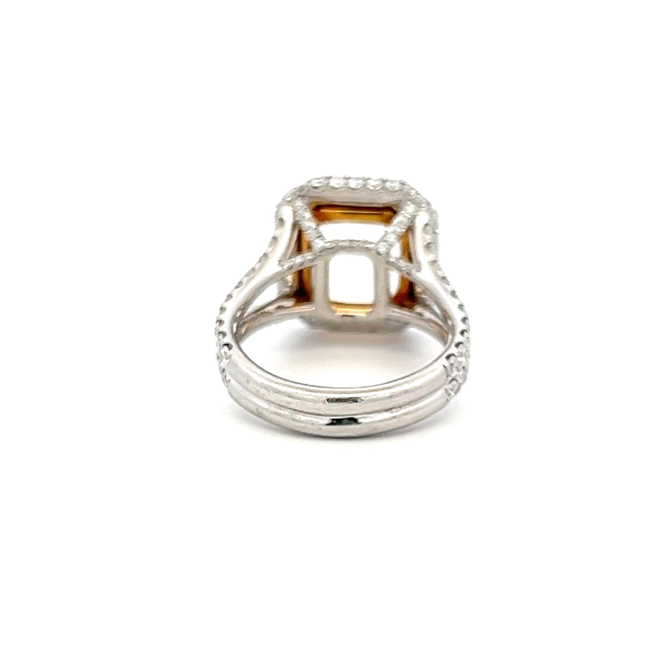 18K Two Tone Gold Semi Mount Ring with 3.26ct Round Diamonds Fits 10.6x9.93mm
