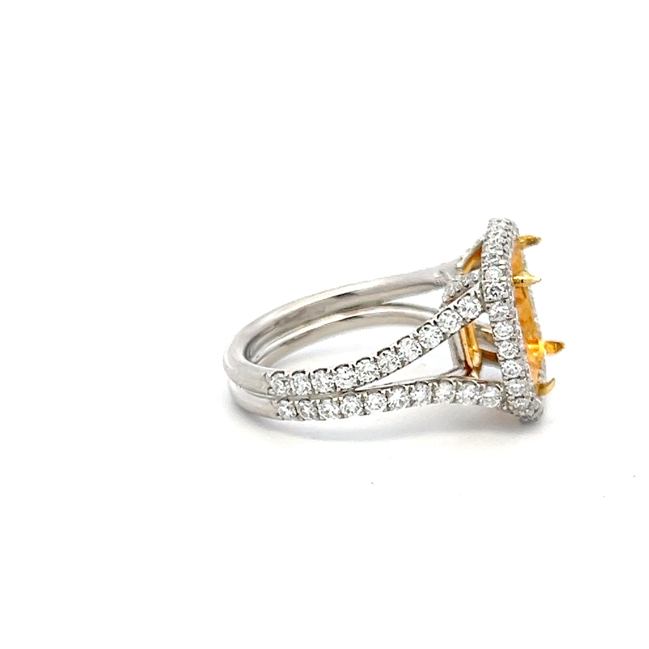 18K Two Tone Gold Semi Mount Ring with 3.26ct Round Diamonds Fits 10.6x9.93mm