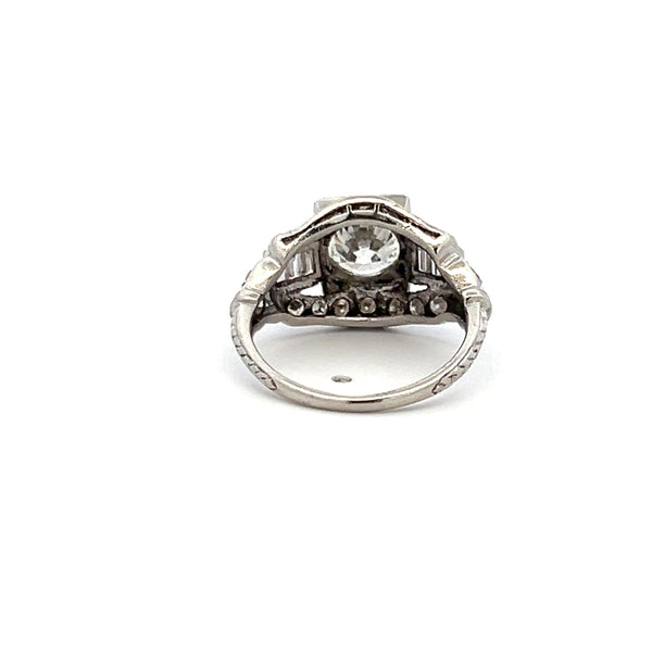 1.83 Carat Circular Brilliant and Baguette Shape Diamond Platinum Art-Deco Ring