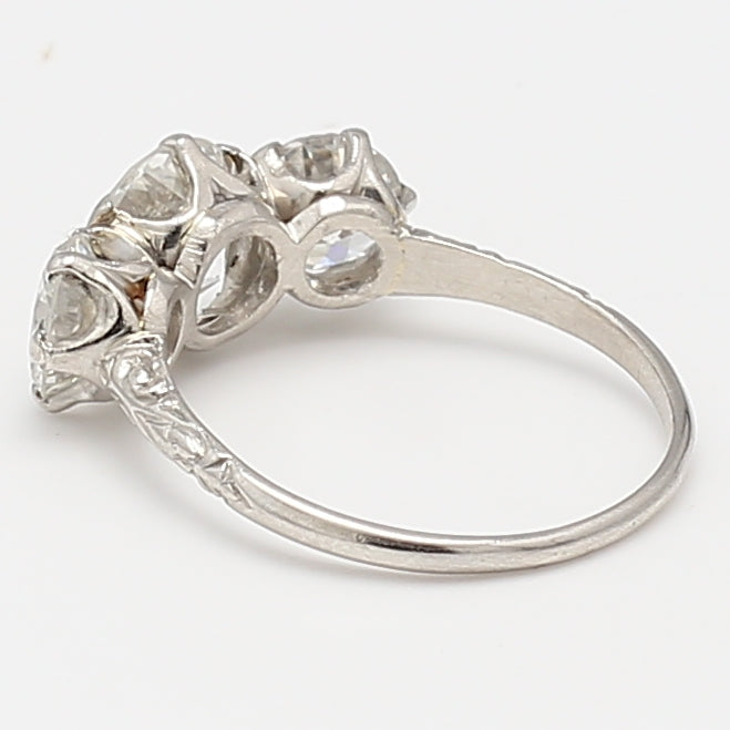 2.80 Carat Circular Brilliant Old European Cut Diamond Platinum Three-Stone Ring