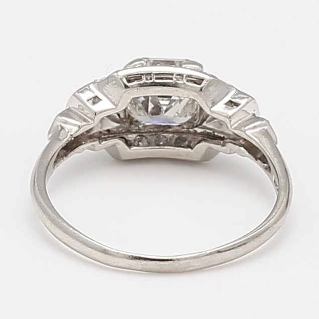 1.27 Carat Asscher Cut G VS1 and Old European Cut I SI1 Diamond Platinum Art Deco Ring
